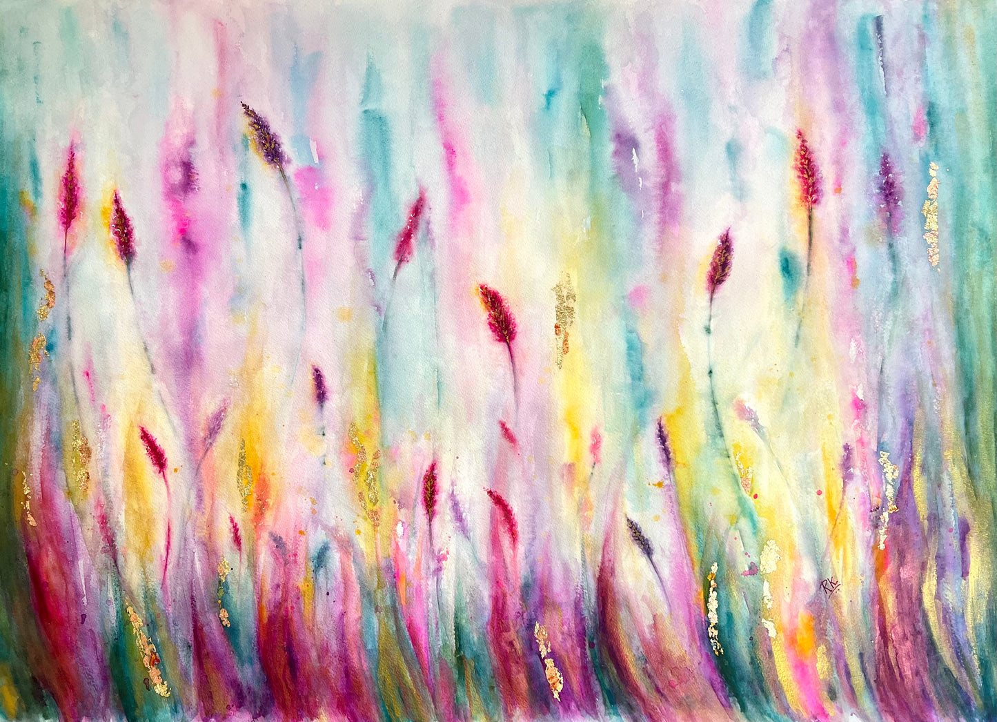 The Golden Hour | 20x28” Original Abstract Lavenders Watercolor on Paper