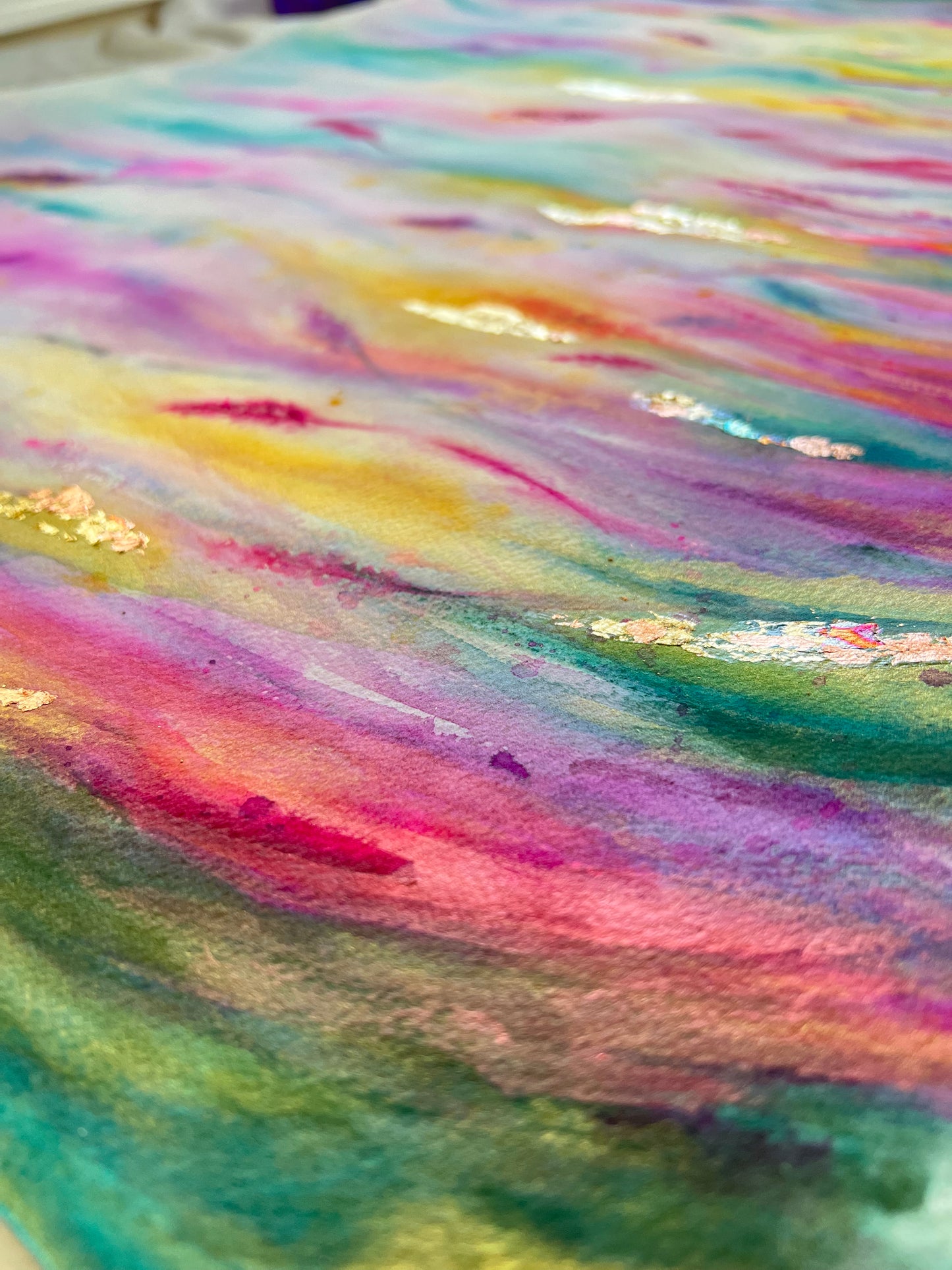 The Golden Hour |11x30” Original Abstract Lavenders Watercolor on Paper