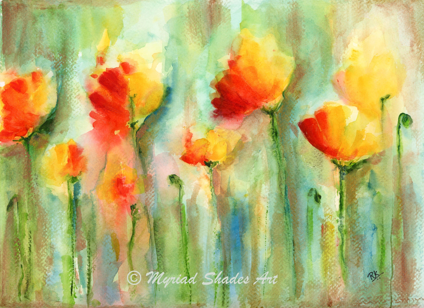 Delightfully Yours | 9x12" Original Abstract Poppies Watercolor on paper